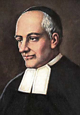 A painted portrait of a man in religious attire, reminiscent of St. Paul's School, shown in profile against a dark background.