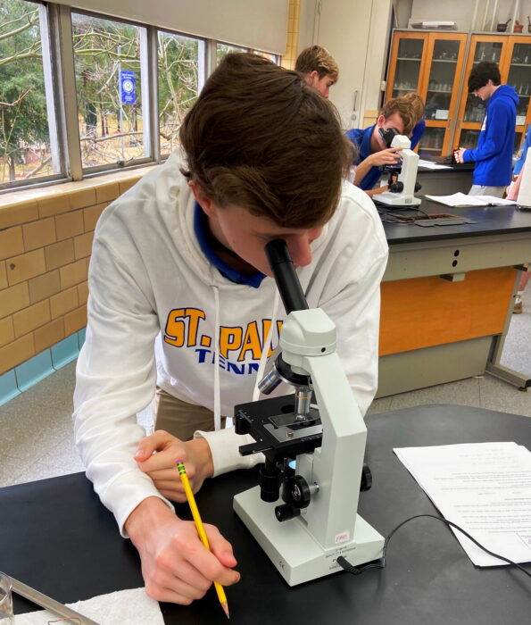 A student in a white 