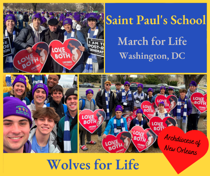 A group of students from St. Paul’s School, a school for boys northshore LA, hold 
