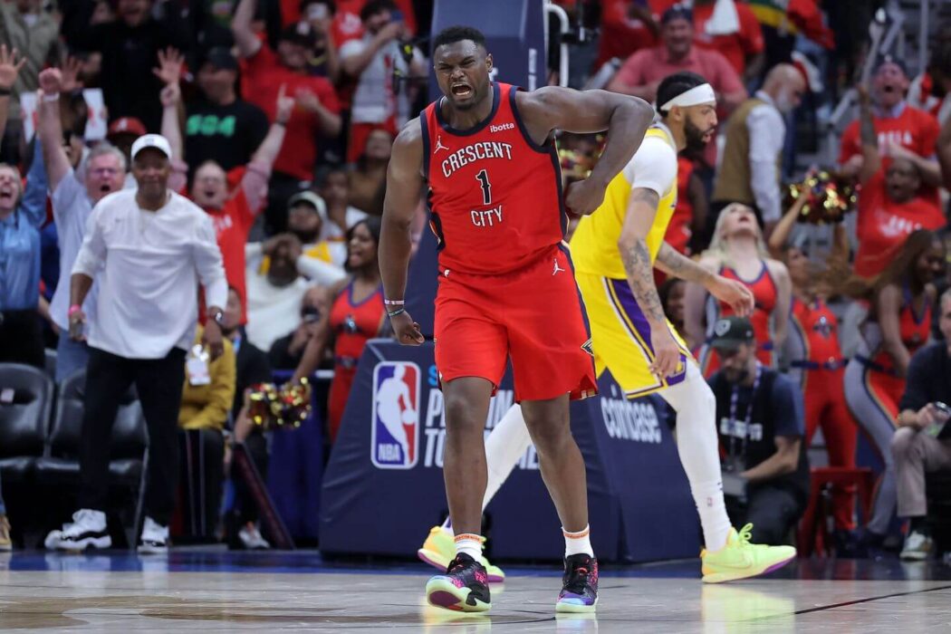 Zion Williamson in a red 